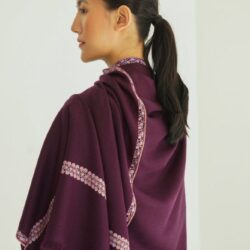Flower Double Bail Hand Embroidered Pashmina Stole Plum