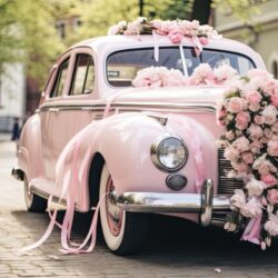 pink-vintage-car-for-wedding-transportation