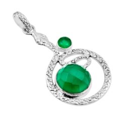925-sterling-silver-natural-green-chalcedony-round-snake-pendant-y59346