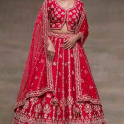 Crimson Red Sequins Embroidered Silk Bridal Lehenga